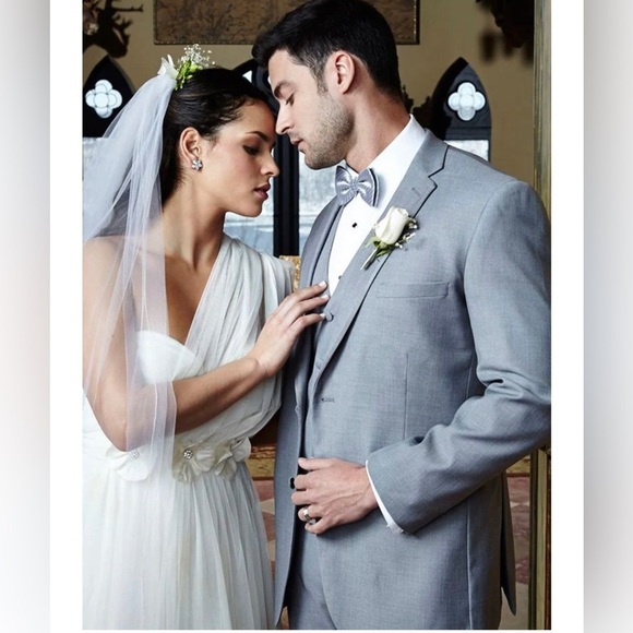 Light Grey Tuxedo Tux Jacket Heather Gray Cardi Infinity 48L 48 Long Modern - Picture 1 of 3